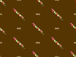 Barbecue cartoon character seamless pattern on brown background. Pixel style vector
