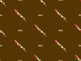 Barbecue cartoon character seamless pattern on brown background. Pixel style vector