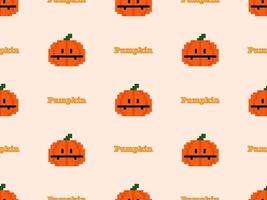 personaje de dibujos animados de calabaza de patrones sin fisuras sobre fondo naranja. estilo de píxel vector