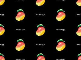 Mango cartoon character seamless pattern on black background. Pixel style vector