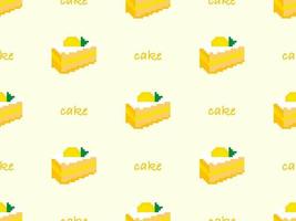 Cake cartoon character seamless pattern on yellow background. Pixel style vector