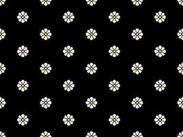 Flower cartoon character seamless pattern on black background. Pixel style vector