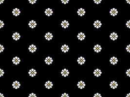 Flower cartoon character seamless pattern on black background. Pixel style vector