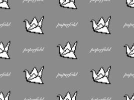 Paper bird cartoon character seamless pattern on gray background. Pixel style. vector