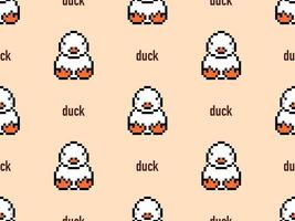 Duck cartoon character seamless pattern on orange background. Pixel style. vector