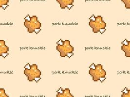 Pork knuckle cartoon character seamless pattern on orange background. Pixel style. vector
