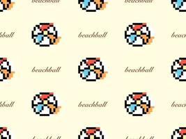 Beachball cartoon character seamless pattern on yellow background. Pixel style. vector