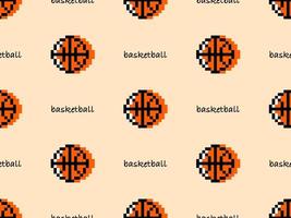 Basketball cartoon character seamless pattern on orange background. Pixel style. vector