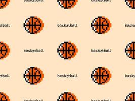 Basketball cartoon character seamless pattern on orange background. Pixel style. vector