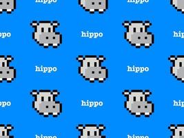 Hippo cartoon character seamless pattern on blue background. Pixel style. vector
