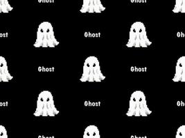 Ghost cartoon character seamless pattern on black background. Pixel style. vector