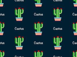 Cactus cartoon character seamless pattern on black background. Pixel style. vector