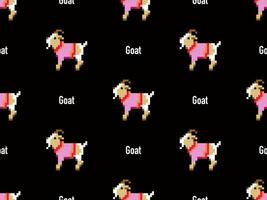 Goat cartoon character seamless pattern on black background. Pixel style. vector