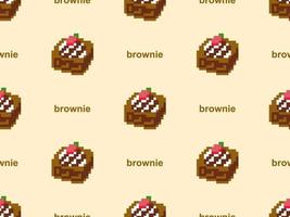Brownie cartoon character seamless pattern on yellow background. Pixel style. vector