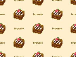 Brownie cartoon character seamless pattern on yellow background. Pixel style. vector