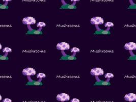 Mushroom cartoon character seamless pattern on black background. Pixel style. vector