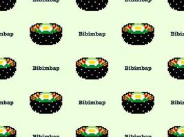 Bibimbap cartoon character seamless pattern on green background. Pixel style. vector