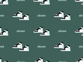 Shoes cartoon character seamless pattern on green background. Pixel style. vector
