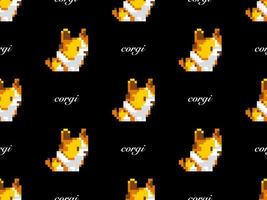 Corgi cartoon character seamless pattern on black background. Pixel style. vector