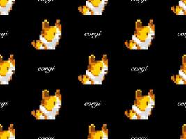 Corgi cartoon character seamless pattern on black background. Pixel style. vector