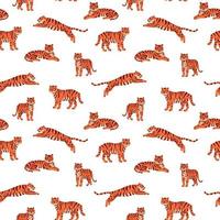 Vector seamless pattern with cute tigers on the white background.