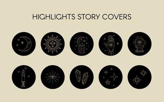 Vector set of icons and emblems for social media celestial stories highlight covers - design templates.