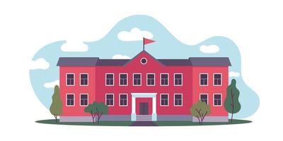 School building with a green lawn. Icon. Education concept. vector