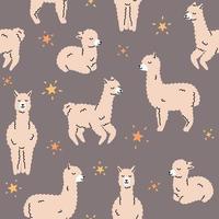 patrón sin costuras alpaca llama dormir, pararse y saltar. Estrella en el cielo. vector