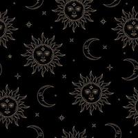 Vector magic seamless pattern with sun, moon, magic and stars.