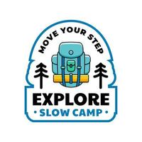 Explore and expedition logo template. Hiking with backpack vector