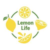 Lemon life vector. Set Fresh lemon fruits on summer season. Summer fruit vector