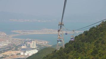 Ngong Ping cable car with Chek Lap Kok airport in background video