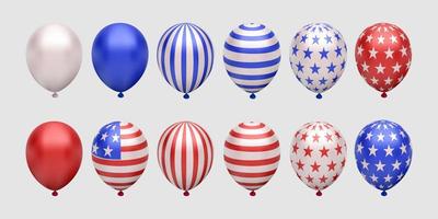 colección de globos 3d para el diseño de elementos del día de la independencia americana del 4 de julio vector