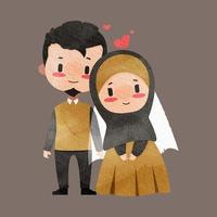 acuarela de boda de pareja musulmana de dibujos animados lindo vector