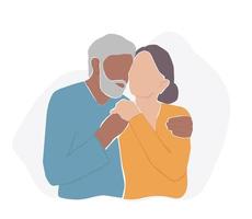 Abstract contemporary portrait of a couple of elderly people embracing each other. Grandma and Grandpa love, holding hands. Vector graphics.
