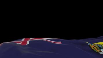 Saint Helena fabric flag waving on the wind loop. Saint Helena embroidery stiched cloth banner swaying on the breeze. Half-filled black background. Place for text. 20 seconds loop. 4k video