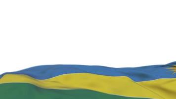 Rwanda fabric flag waving on the wind loop. Rwandan embroidery stiched cloth banner swaying on the breeze. Half-filled white background. Place for text. 20 seconds loop. 4k video