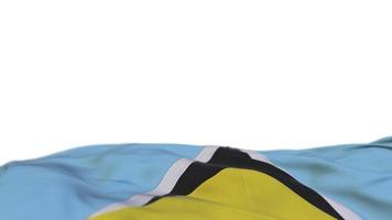 Saint Lucia fabric flag waving on the wind loop. Saint Lucia embroidery stiched cloth banner swaying on the breeze. Half-filled white background. Place for text. 20 seconds loop. 4k video