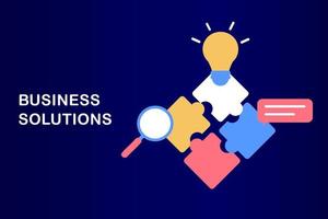 Business solution and support, problem solving and decision making, innovative ideas concept. Connecting puzzle elements, team metaphor, business approach, brainstorming. Flat web vector illustration.