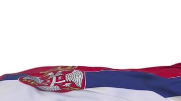 Serbia fabric flag waving on the wind loop. Serbian embroidery stiched cloth banner swaying on the breeze. Half-filled white background. Place for text. 20 seconds loop. 4k video