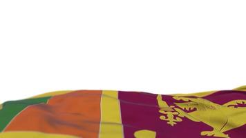 Sri Lanka fabric flag waving on the wind loop. Sri, Lanka embroidery stiched cloth banner swaying on the breeze. Half-filled white background. Place for text. 20 seconds loop. 4k