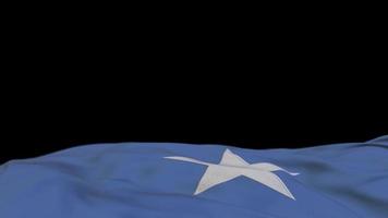 bandera de tela de somalia ondeando en el bucle de viento. pancarta de tela cosida con bordado somalí balanceándose con la brisa. fondo negro medio relleno. lugar para el texto. Bucle de 20 segundos. 4k video