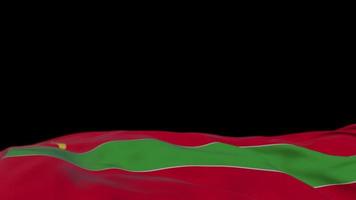 Transnistria fabric flag waving on the wind loop. Transnistria embroidery stiched cloth banner swaying on the breeze. Half-filled black background. Place for text. 20 seconds loop. 4k video