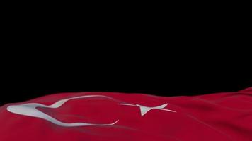 Turkey fabric flag waving on the wind loop. Turkey embroidery stiched cloth banner swaying on the breeze. Half-filled black background. Place for text. 20 seconds loop. 4k video