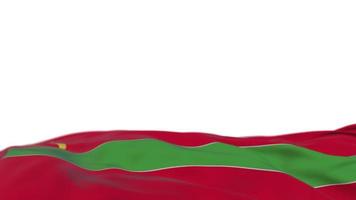 transnistrien tyg flagga viftande på vindslingan. transnistria broderi sticked tyg banner vajande på vinden. halvfylld vit bakgrund. plats för text. 20 sekunders loop. 4k video