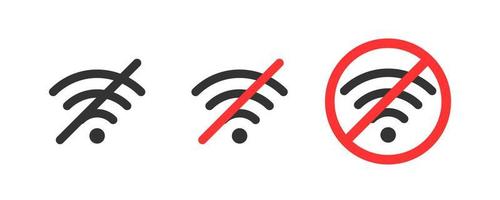 Failure wifi icon. Offline symbol. No Internet connection icon. Simple wifi signal sign. Disconnected wireless internet signal. Problem access. Vector illustration isolated on white background