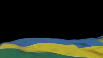 Rwanda fabric flag waving on the wind loop. Rwandan embroidery stiched cloth banner swaying on the breeze. Half-filled black background. Place for text. 20 seconds loop. 4k video