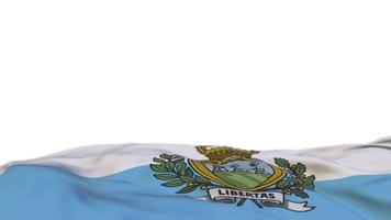 San Marino fabric flag waving on the wind loop. San Marino embroidery stiched cloth banner swaying on the breeze. Half-filled white background. Place for text. 20 seconds loop. 4k video