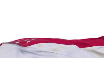 Singapore fabric flag waving on the wind loop. Singaporean embroidery stiched cloth banner swaying on the breeze. Half-filled white background. Place for text. 20 seconds loop. 4k video