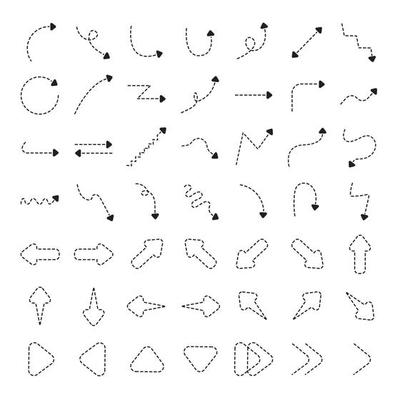 Arrow icon set, black dotted line. Arrow vector set. isolated background